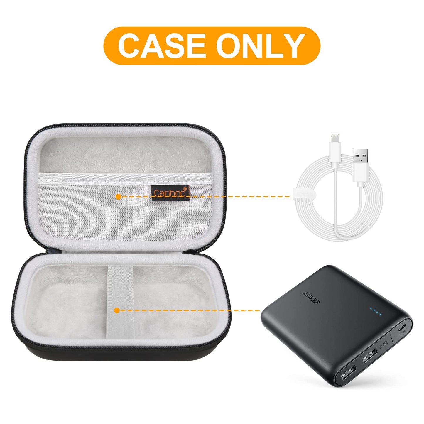 Hard Case for Charger Power Bank, Mesh Pocket fits USB Cable