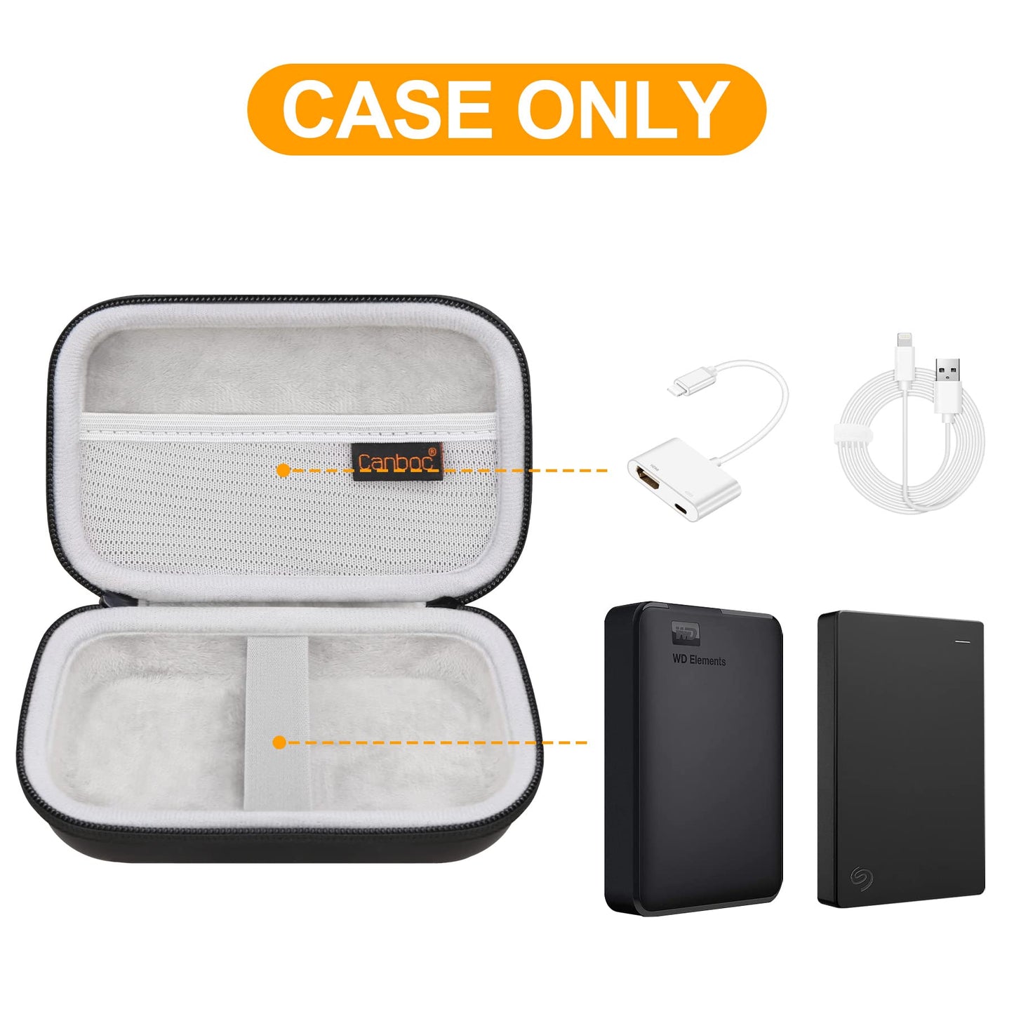 External Hard Drive Carrying Case for Western Digital Elements WD My Passport Canvio Basics Seagate Backup Plus Slim