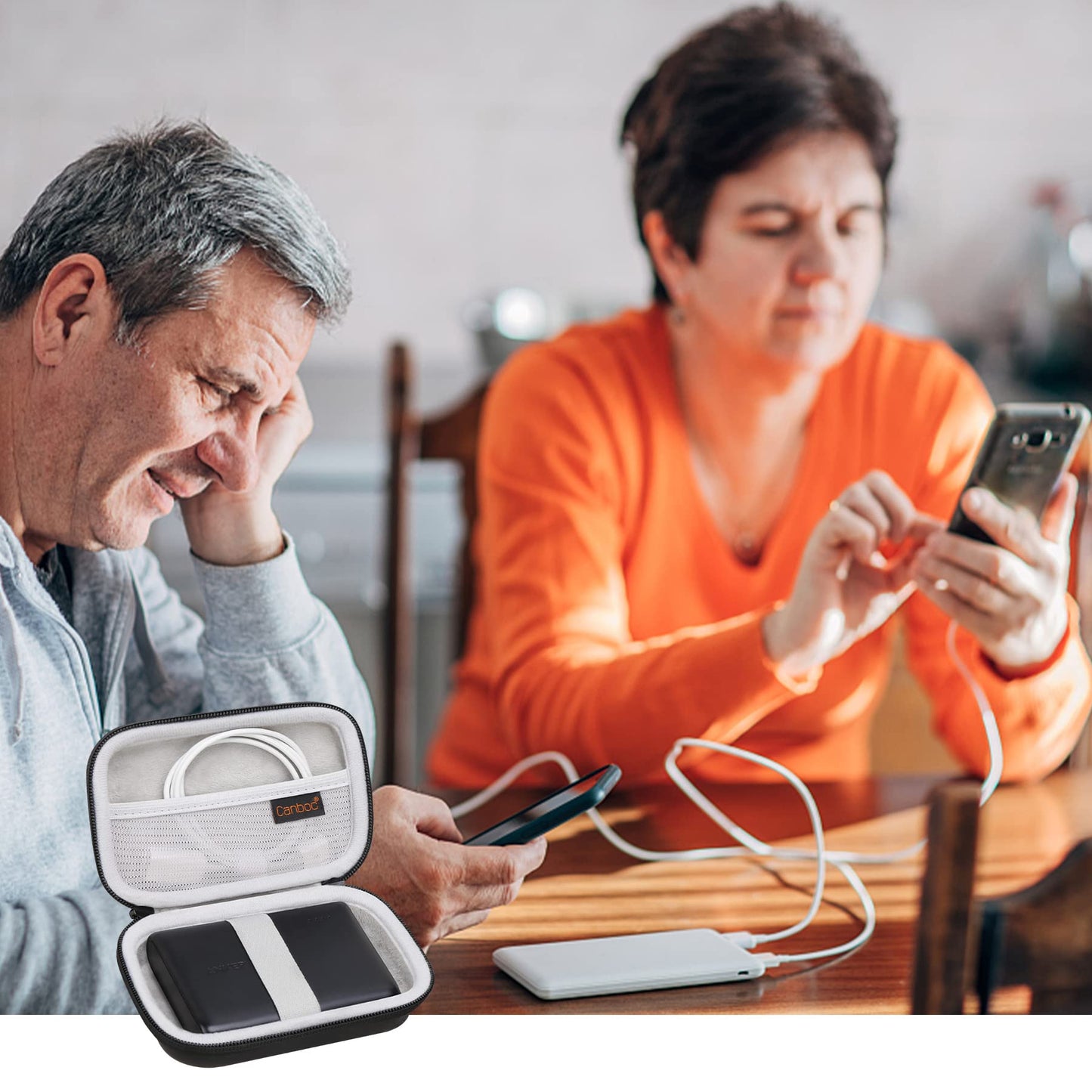 Hard Case for Charger Power Bank, Mesh Pocket fits USB Cable