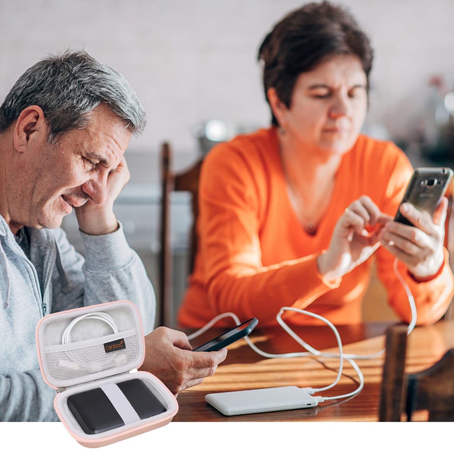 Hard Case for Charger Power Bank, Mesh Pocket fits USB Cable